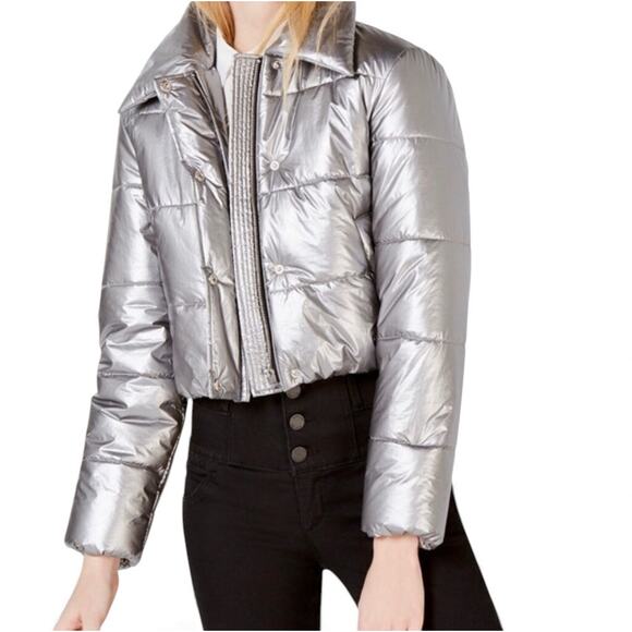 bar III Silver Metallic Puffer Jacket - Small - Picture 2 of 15